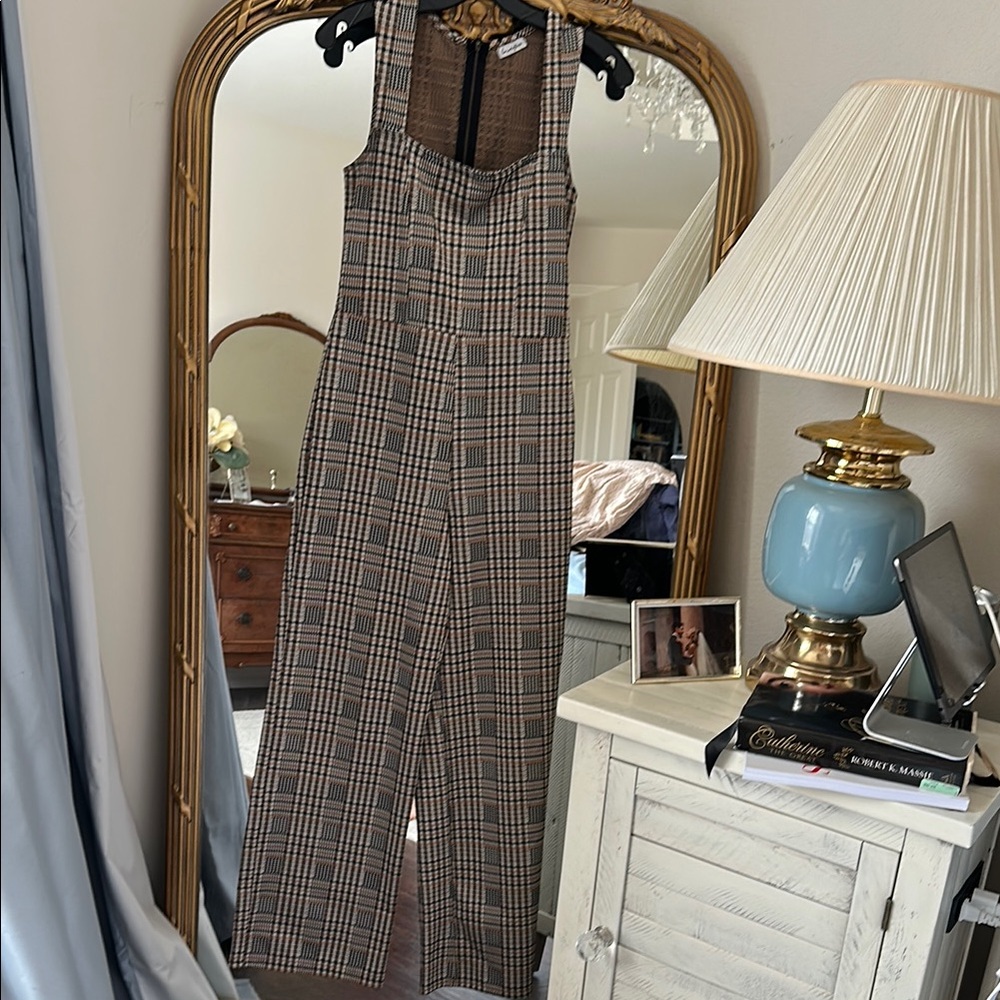 Plaid wide leg jumpsuit